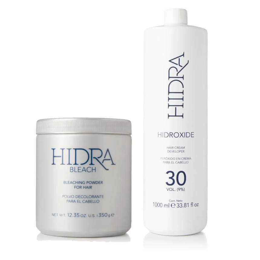 Hidra Bleaching Powder 7 Niveles 350 Gm + Peroxido En Crema 30 Vol 870 Ml